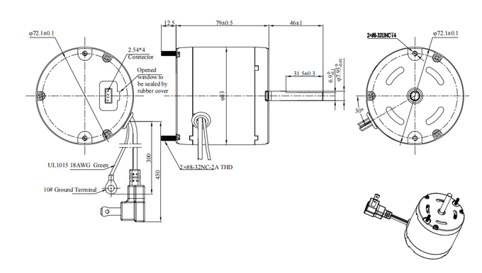 3.3" EC Motor Sensorless Aliran Udara Konstan 20VAC 230VAC 4